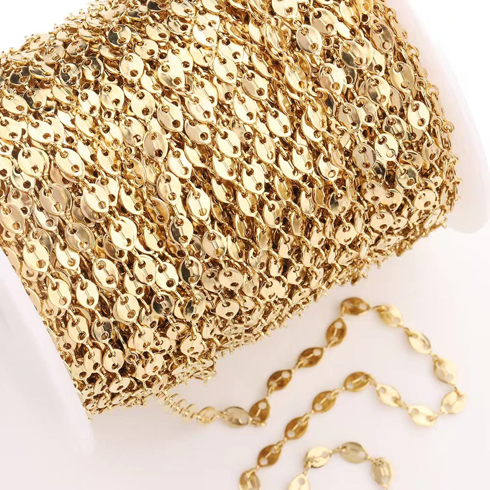 WG1026  Heart Star  Sun flower Coffee bean Round disk chain-Vacuum Plating Waterproof Stainless steel chain