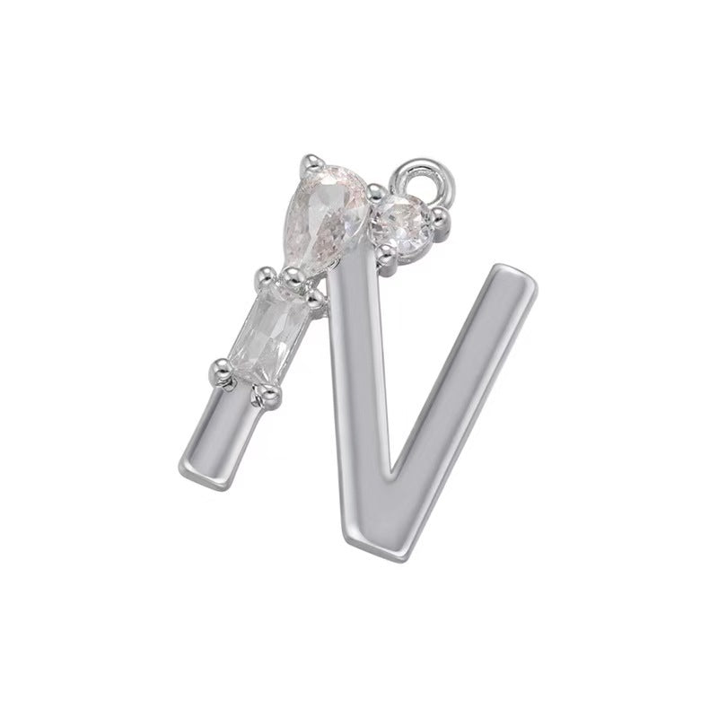 [WG1158] Letter spacer charm pendant with white zircon for jewelry diy