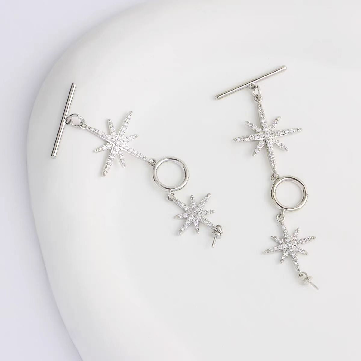 [WG1119]   Snowflakes OT Clasp silver and gold crystal