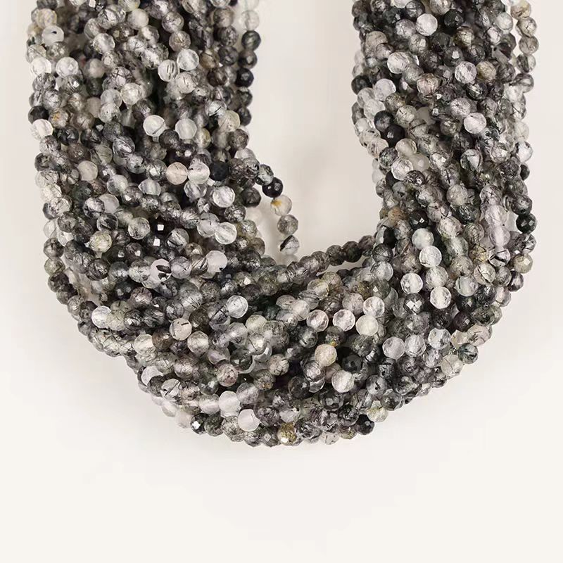 [WG1104] Natural Black Quartz Rutiliated facted 1 string for Jewelry diy