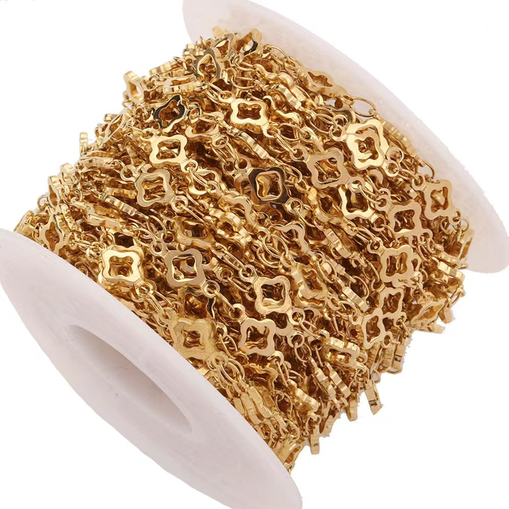 WG01002  Heart and Clover Stainless Steel Bulk  DIY Chain