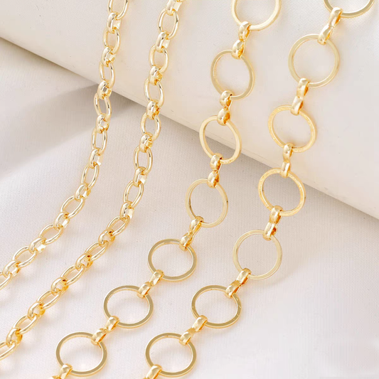 [WG1170] 14K O & cirecle Chain-Vacuum Plating Stainless Steel Bulk Chain for Jewelry DIY