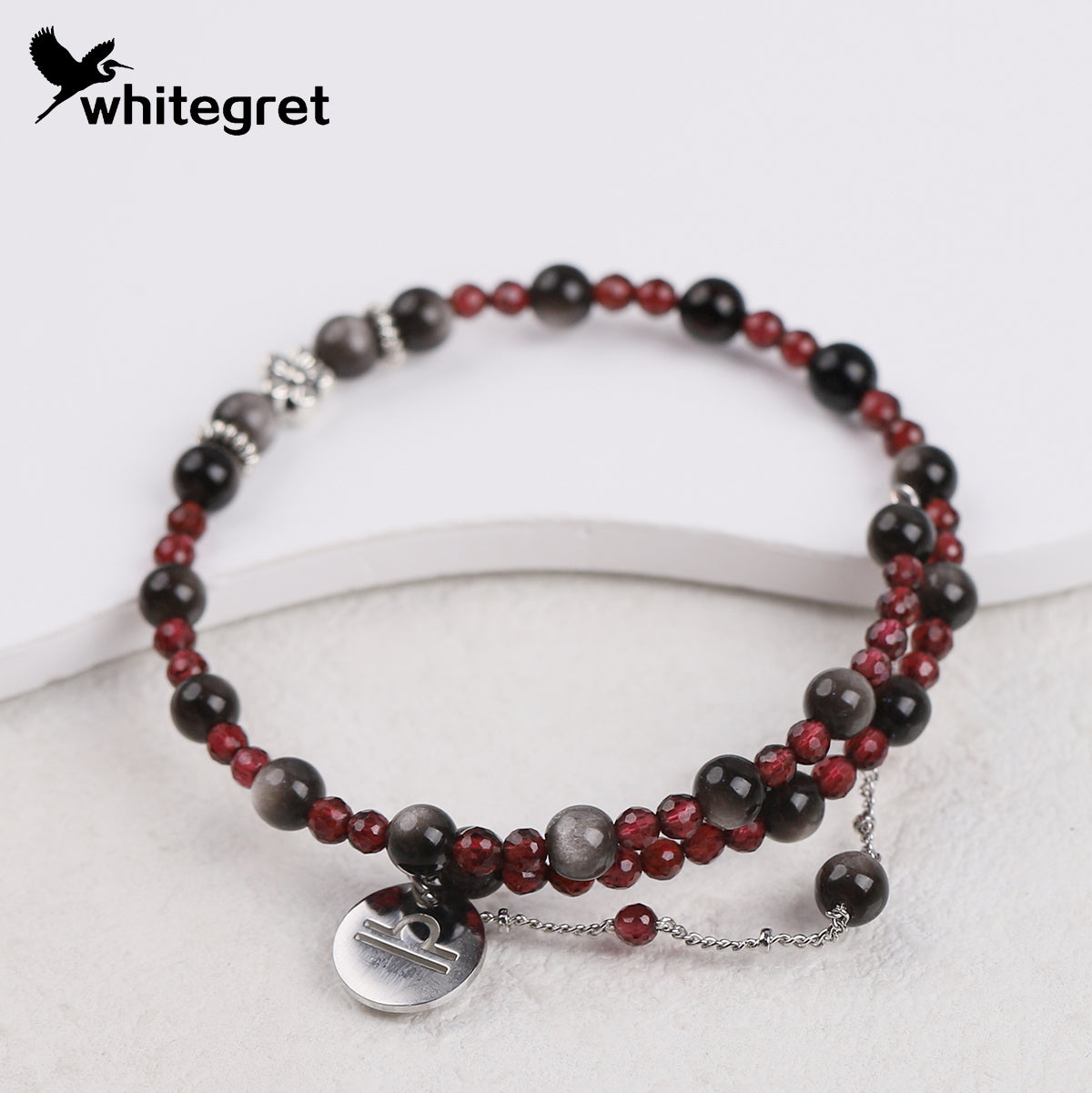 [WG0220] Natural Obsidian & Garnet Libra Bracelet