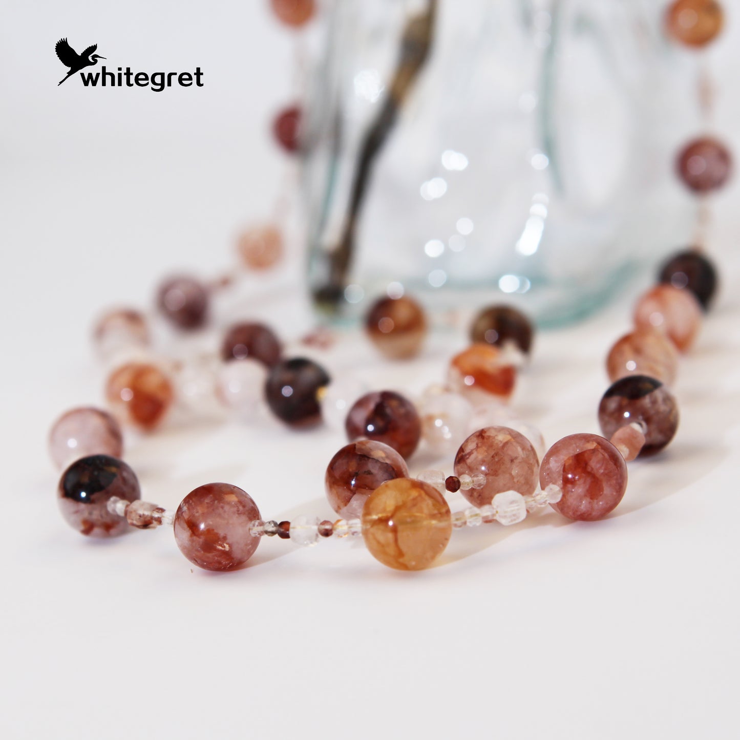 [WG0002] Natural Crystal  Fire Quartz Crystal Necklace sweater chain Red Hematoid bracelet handmade diy new design valent new year gifts Wedding Engagement Daily Birthday Auspicious Anniversary 10㎜+