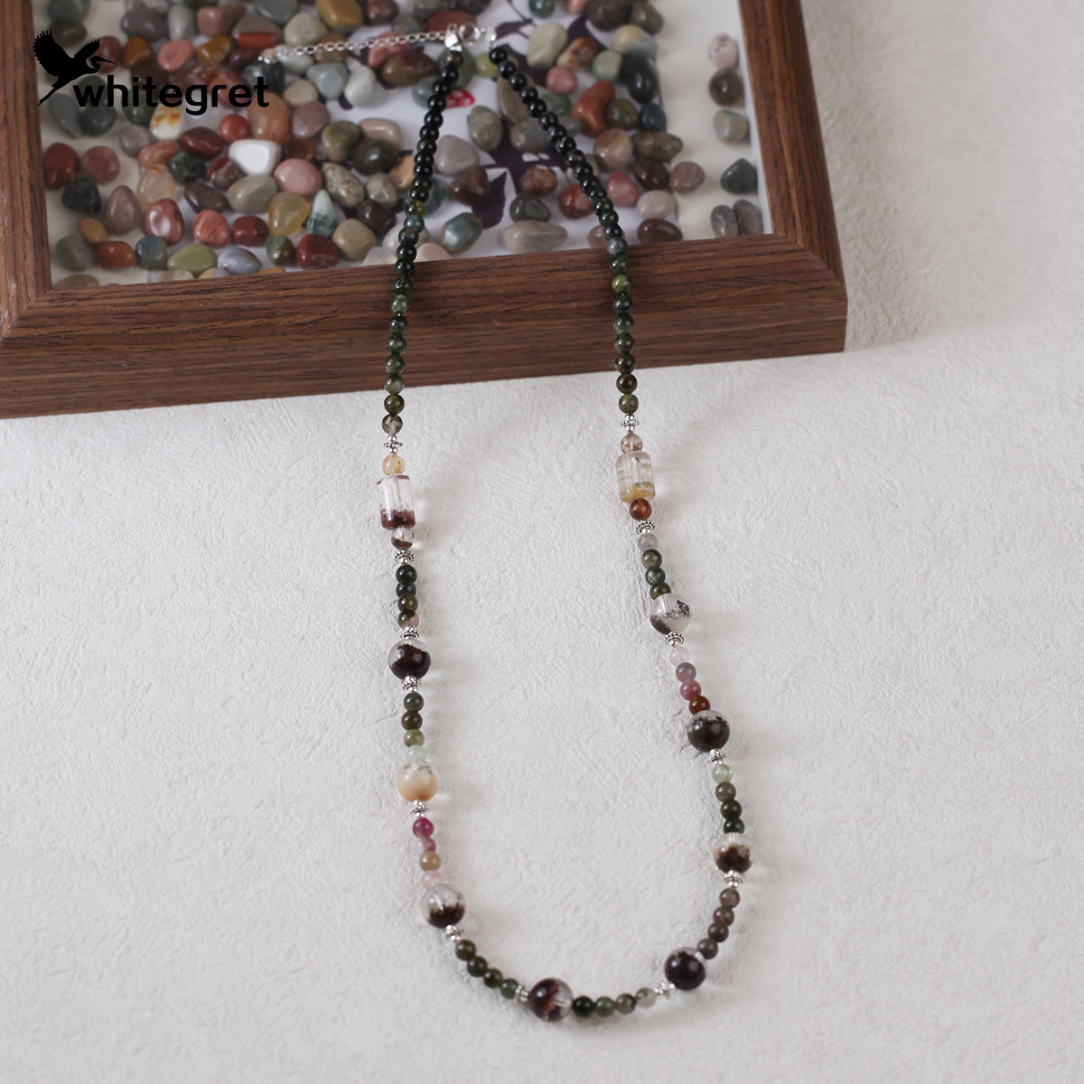 [WG0135] High Quality Natural Crystal Phantom Quartz & Toumaline & silver925 Necklace