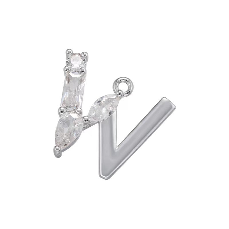[WG1158] Letter spacer charm pendant with white zircon for jewelry diy