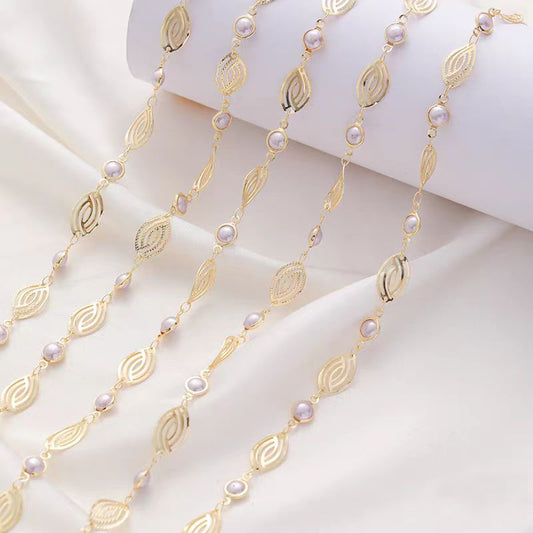 [WG1142] 1M Leaf and pearl Chain-Vacuum Plating waterproof Jewelry DIY Chain