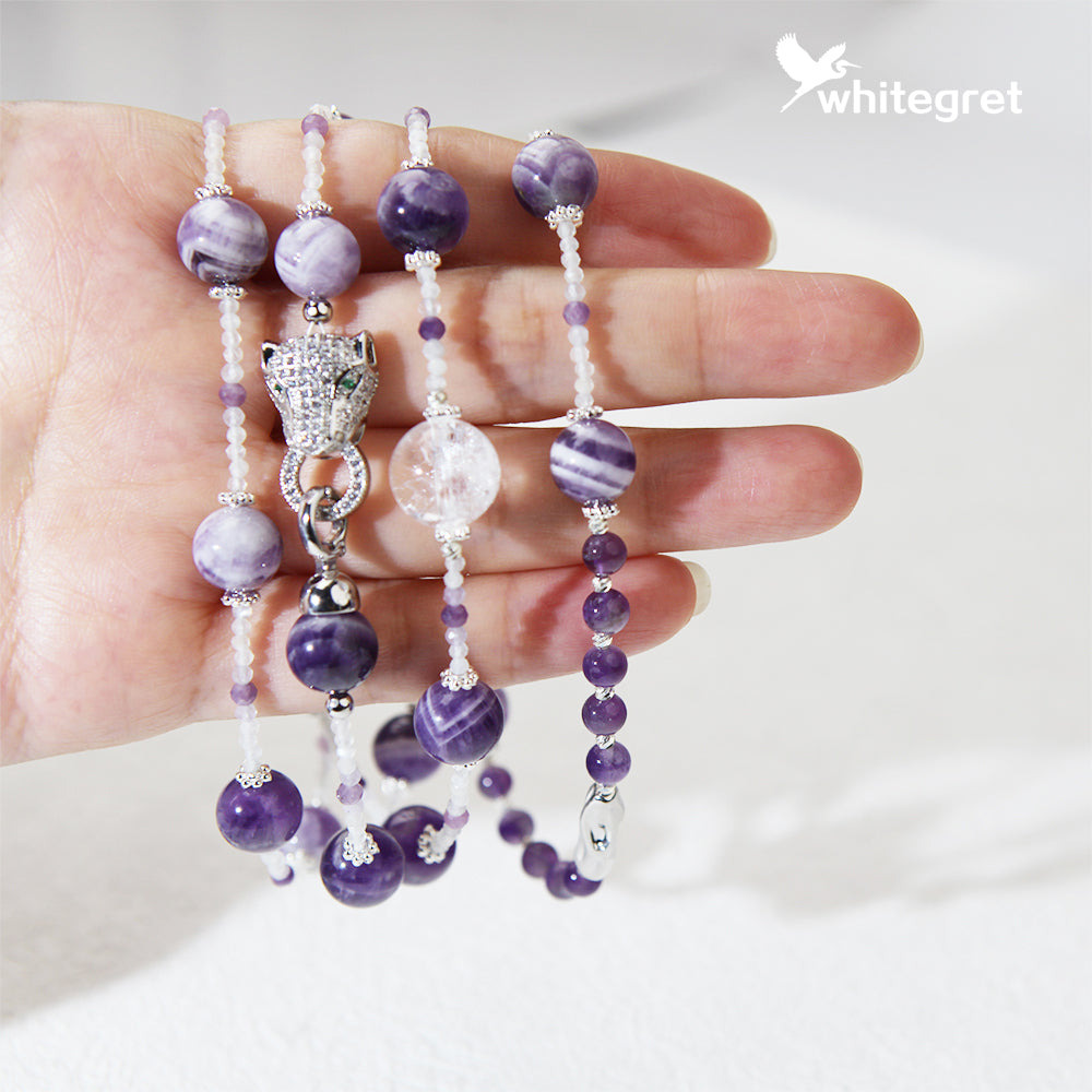 [WG0005] Natural Crystal Amethyst Necklace sweater chain Bracelet valent 2024 new year gift handmade diy  Anniversary Auspicious Birthday Daily Engagement Wedding gifts
