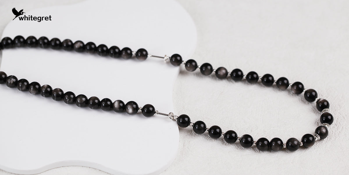 [WG0129] Natural crystal obsidian & silver925 Necklace
