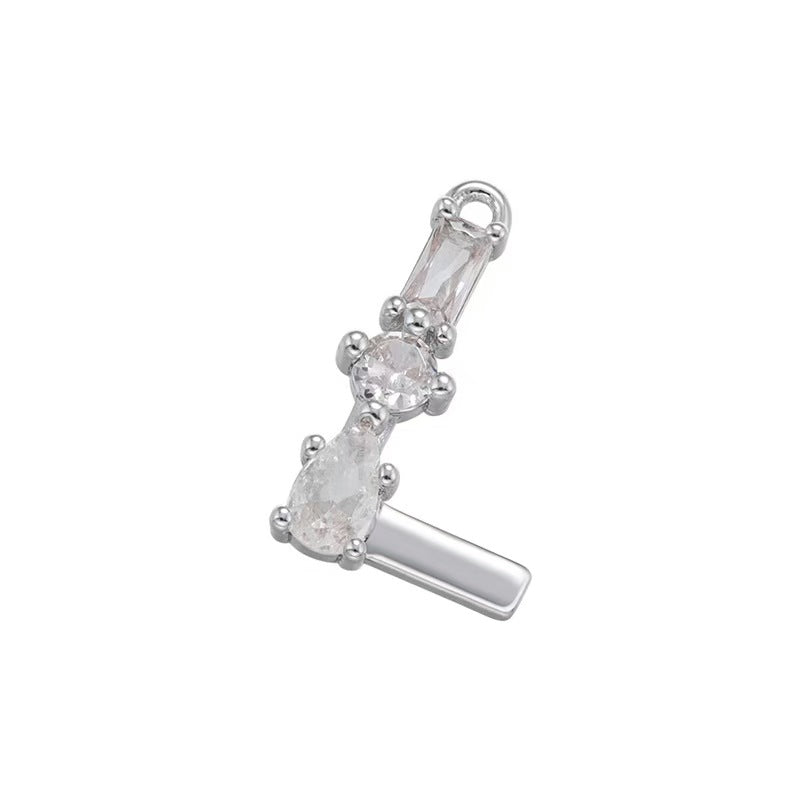 [WG1158] Letter spacer charm pendant with white zircon for jewelry diy