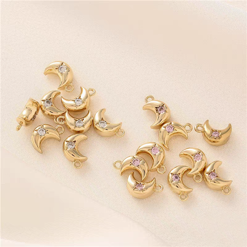 [WG1150] 1pcs/pack Moon Spacer Charm Pendant with white zircon or pink zircon