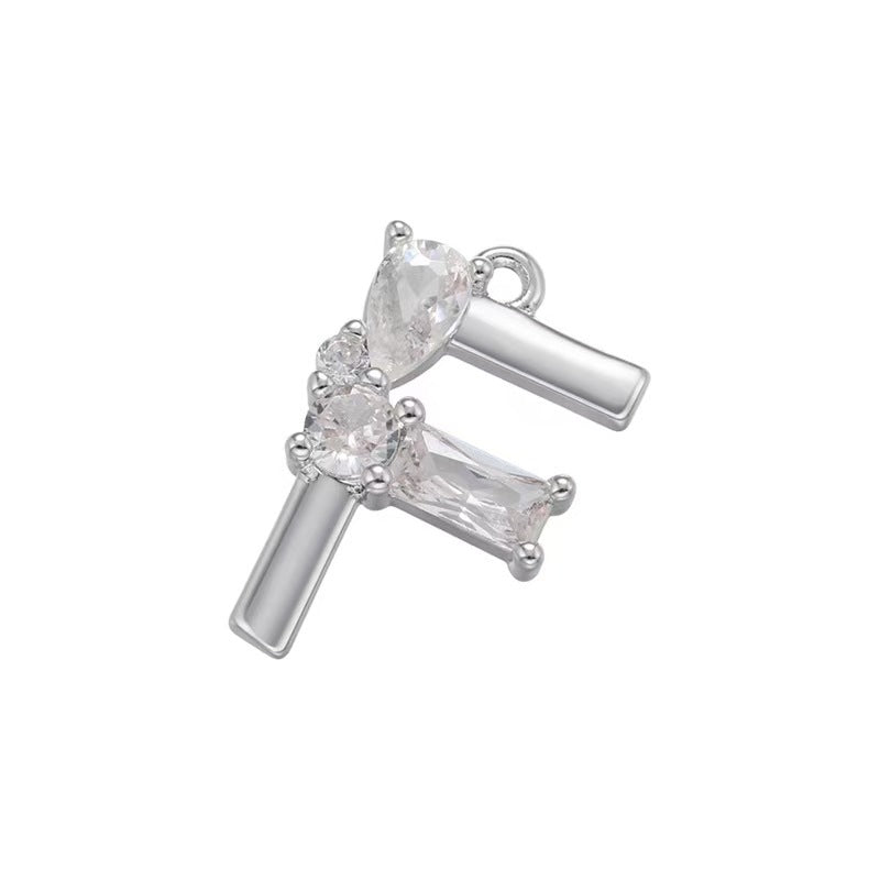 [WG1158] Letter spacer charm pendant with white zircon for jewelry diy