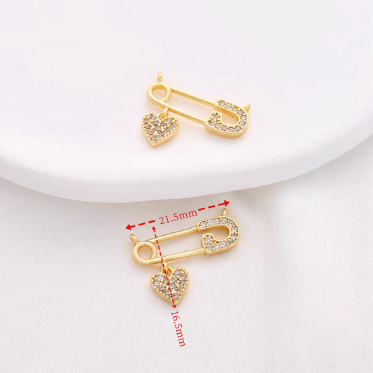 [WG1133] pin heart spacer jewelry charms with two hoops