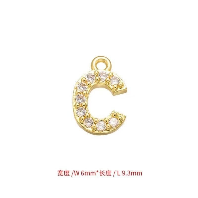 [WG1159] Letter spacer charm pendant with white zircon silver or gold for jewelry diy