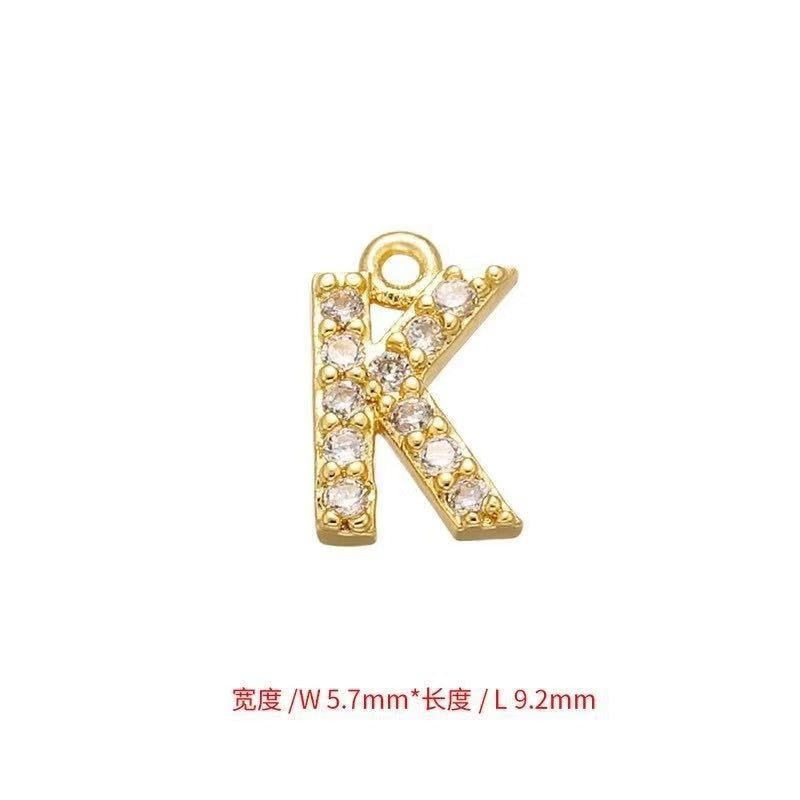 [WG1159] Letter spacer charm pendant with white zircon silver or gold for jewelry diy