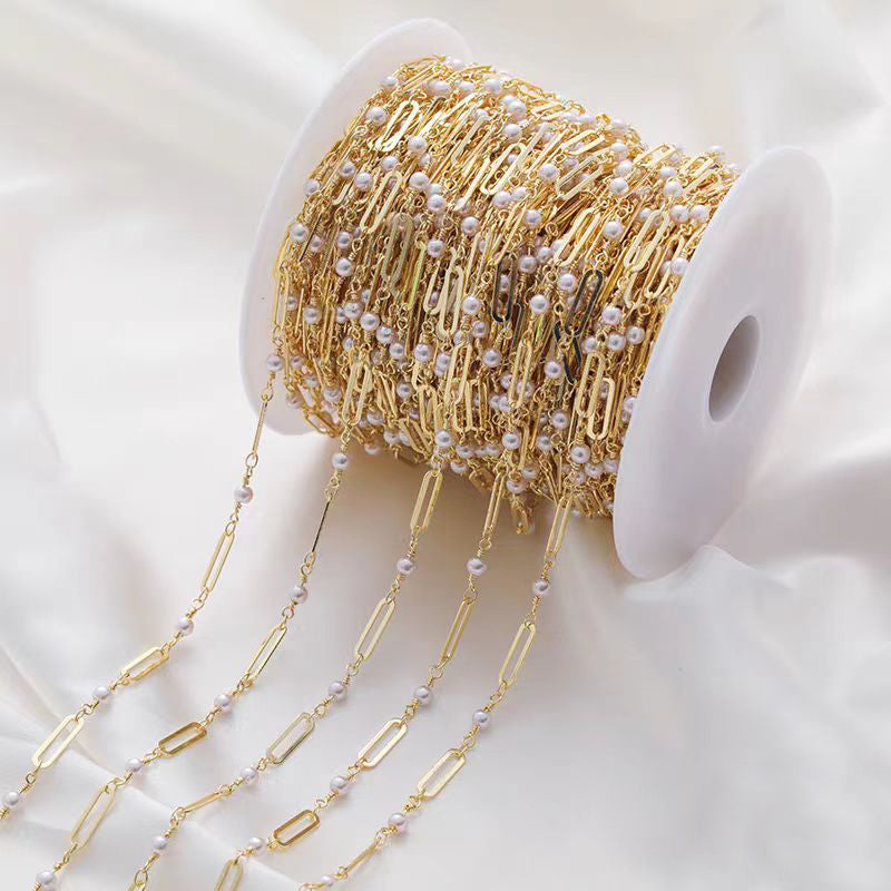 [WG1168] 1M 14k gold plated rectangular & pearl chain  for jewelry diy