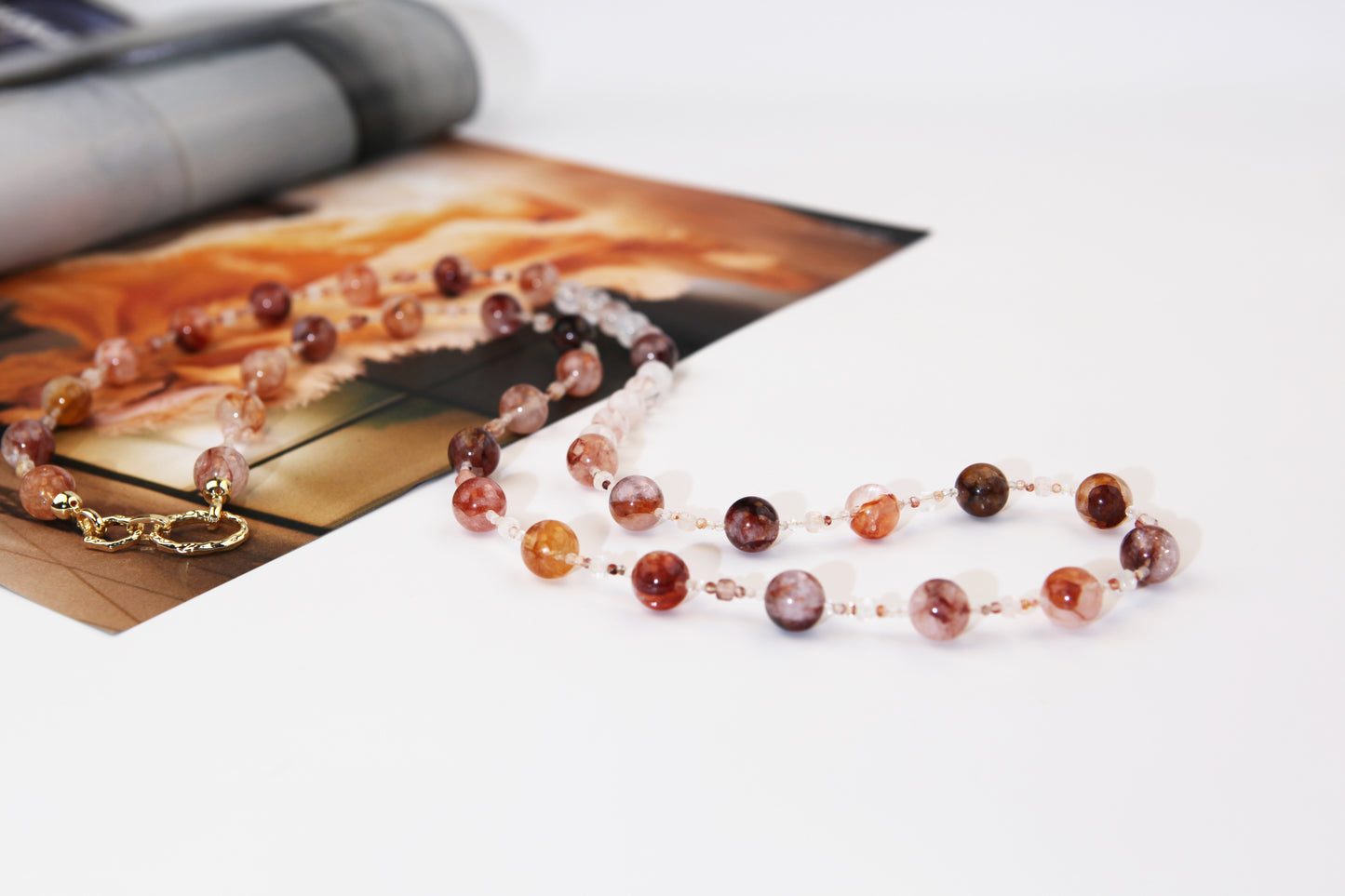 [WG0002] Natural Crystal  Fire Quartz Crystal Necklace sweater chain Red Hematoid bracelet handmade diy new design valent new year gifts Wedding Engagement Daily Birthday Auspicious Anniversary 10㎜+