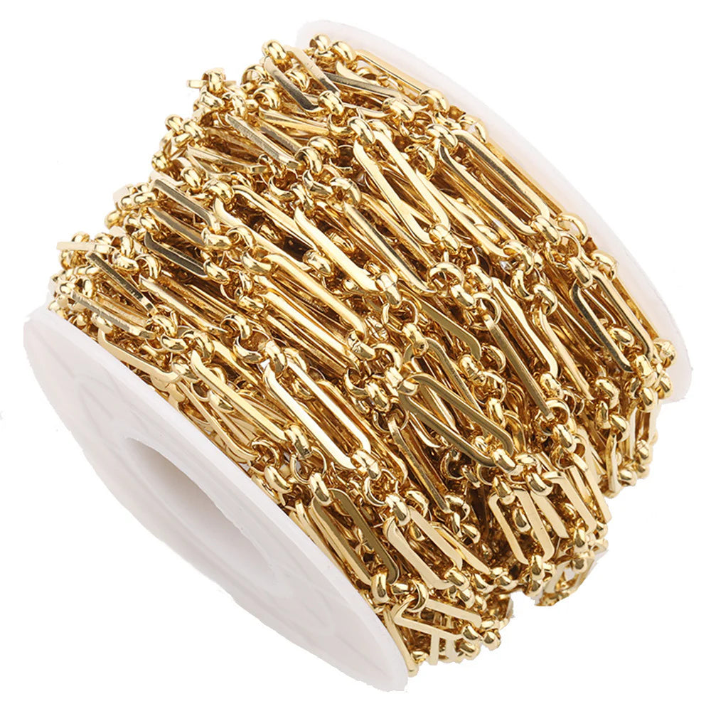 WG1034  3:1 paper clip with circle cross chain-Vacuum Plating Waterproof Stainless steel diy  chain