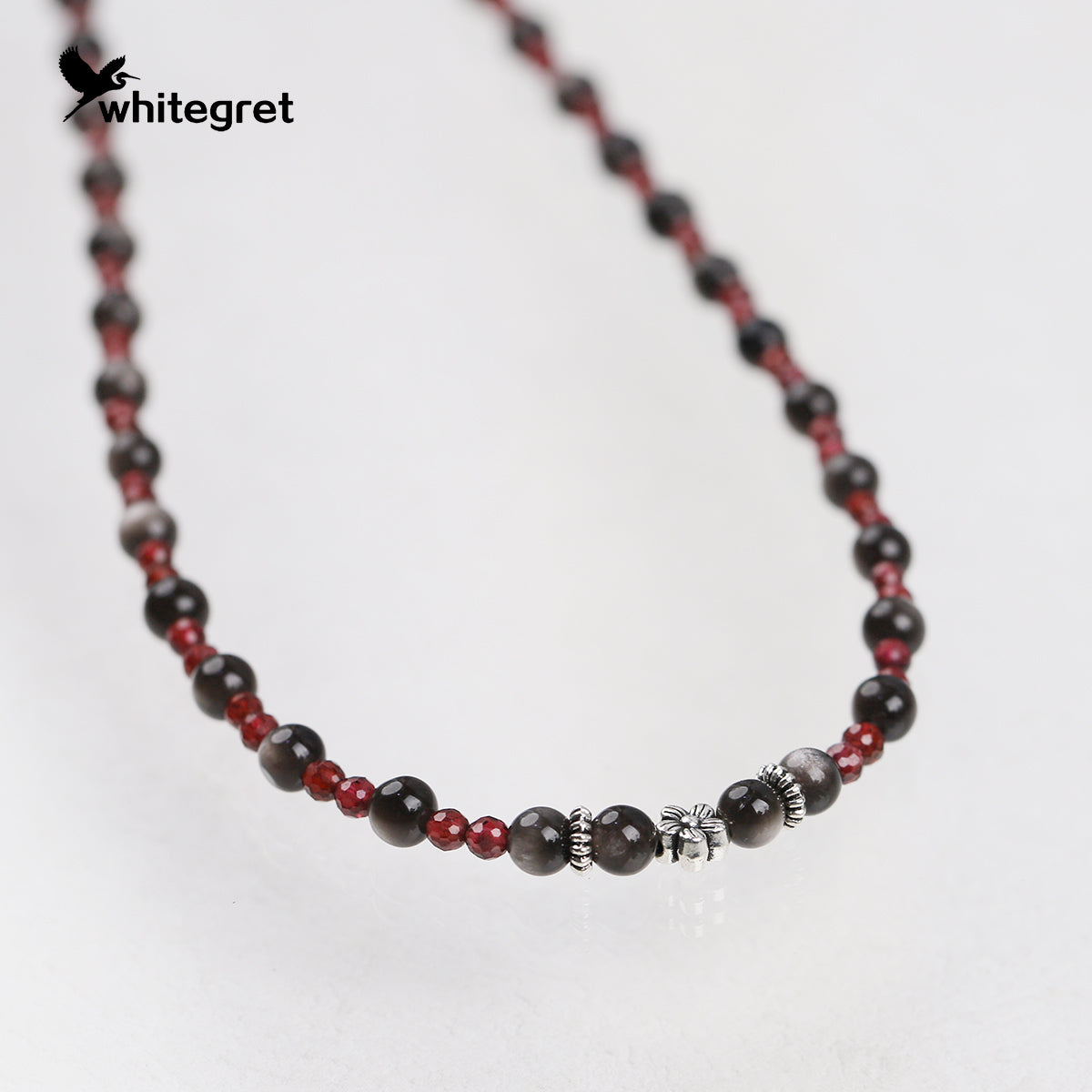 [WG0222] Natural Obsidian & Garnet Necklace and Bracelet set