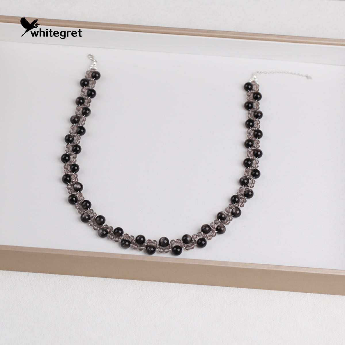 [WG0126] Natural Crystal Obsidian & Smoky Quartz & Silver925 Necklace