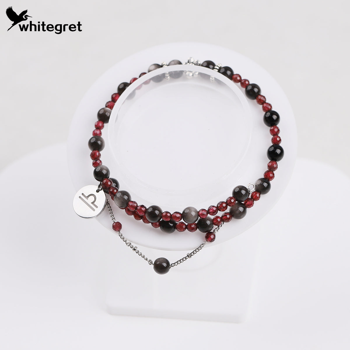 [WG0220] Natural Obsidian & Garnet Libra Bracelet