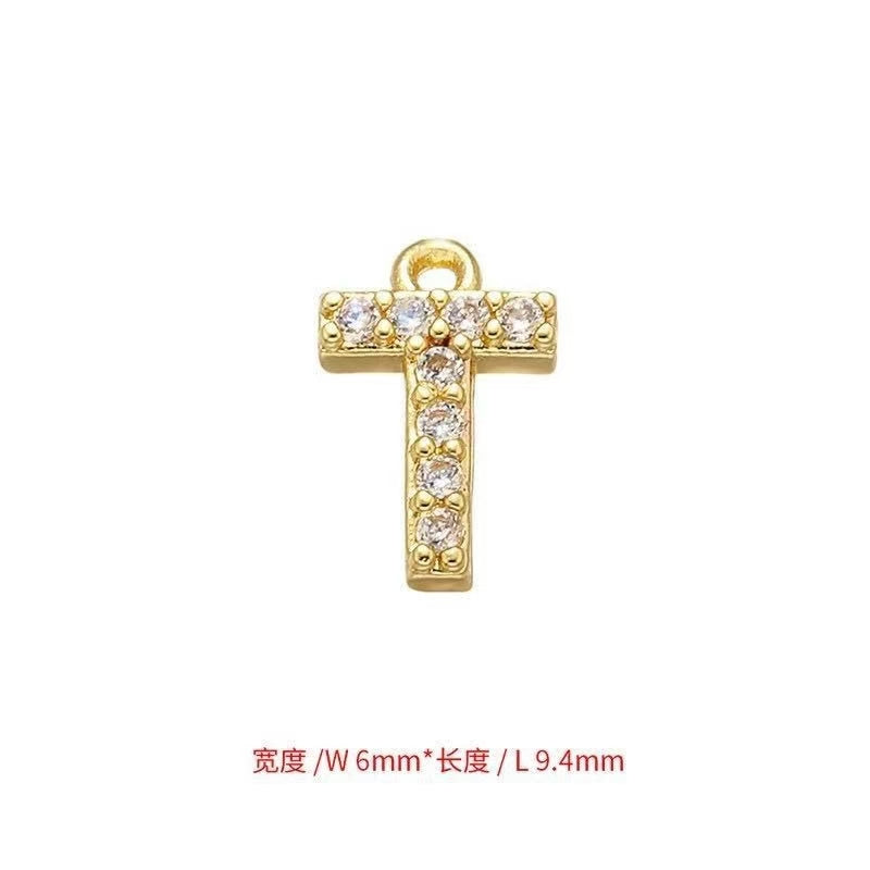 [WG1159] Letter spacer charm pendant with white zircon silver or gold for jewelry diy