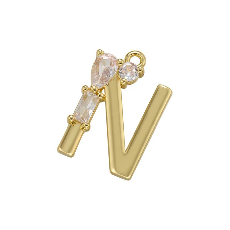 [WG1158] Letter spacer charm pendant with white zircon for jewelry diy