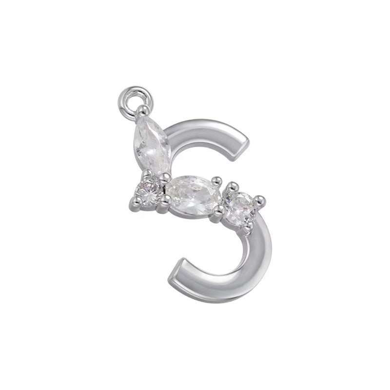[WG1158] Letter spacer charm pendant with white zircon for jewelry diy