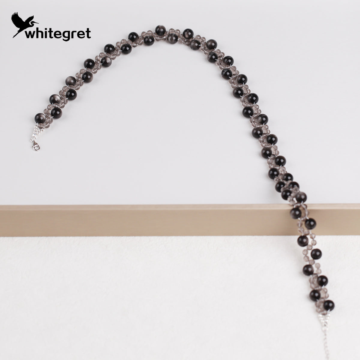 [WG0126] Natural Crystal Obsidian & Smoky Quartz & Silver925 Necklace