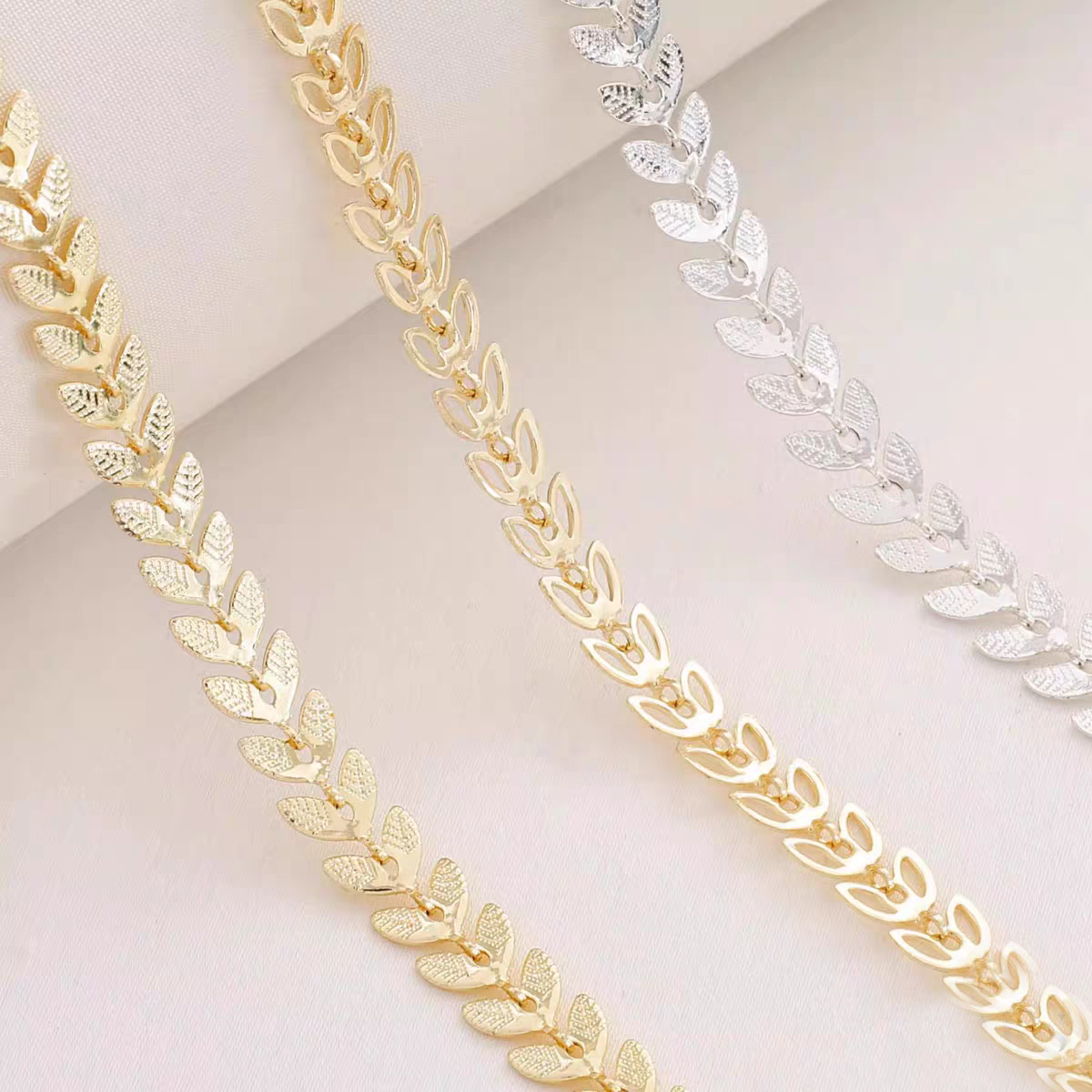 [WG1190] 1M Skeleton Leaves & Embossed leaves Chain-Vacuum Plating waterproof Jewelry DIY Chain