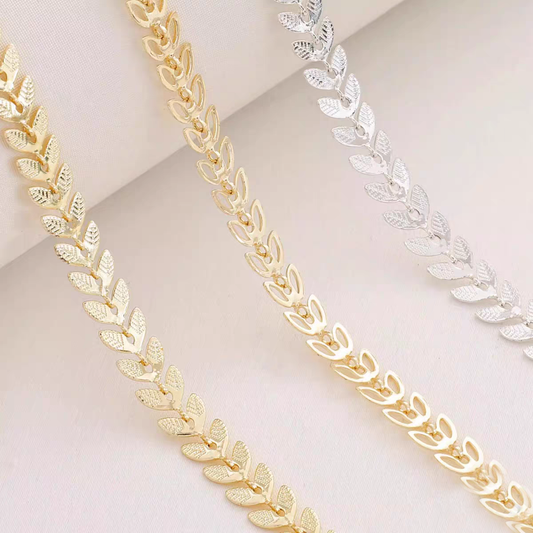 [WG1190] 1M Skeleton Leaves & Embossed leaves Chain-Vacuum Plating waterproof Jewelry DIY Chain