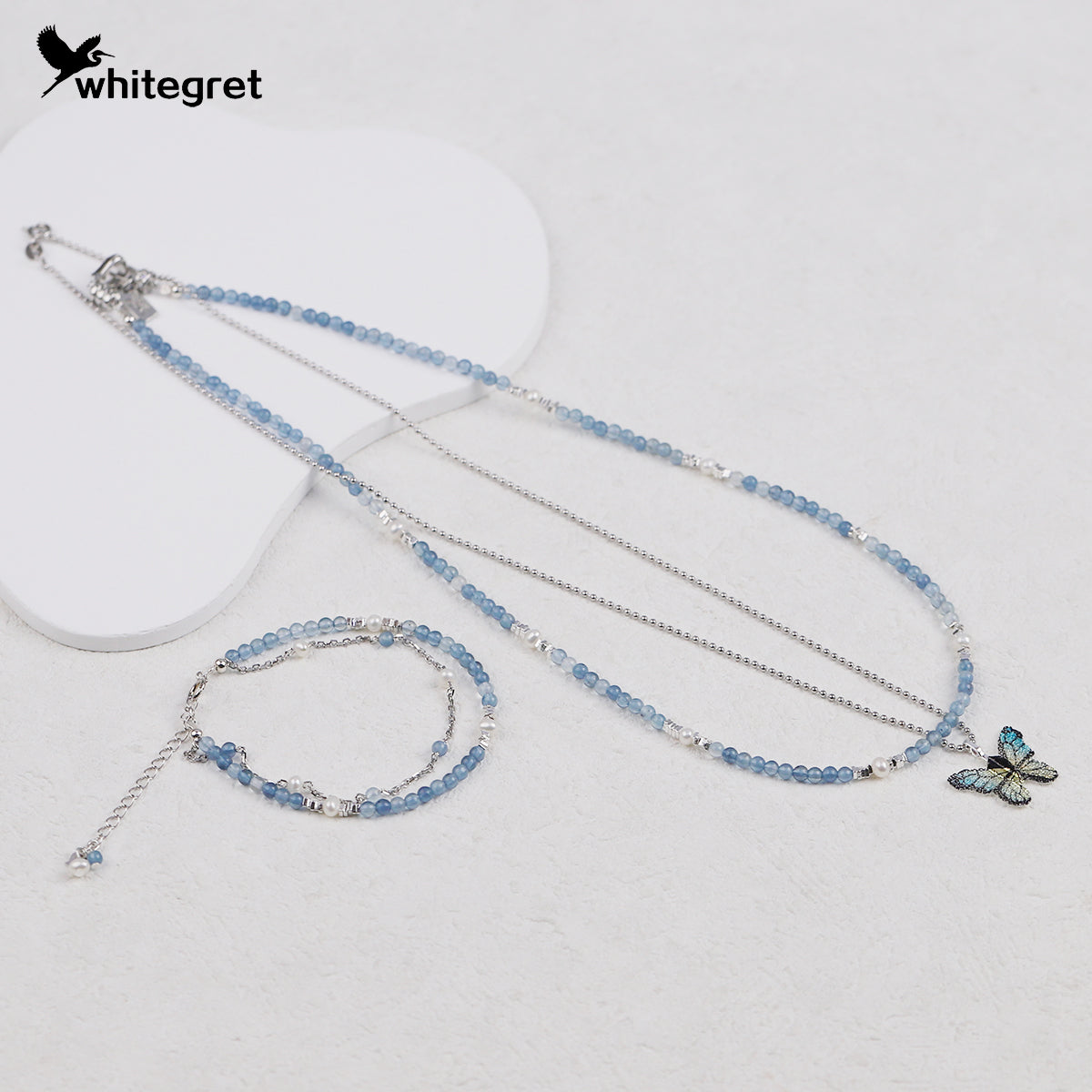 [WG0216] Aquamarine & Silver925 Necklace Bracelet Set