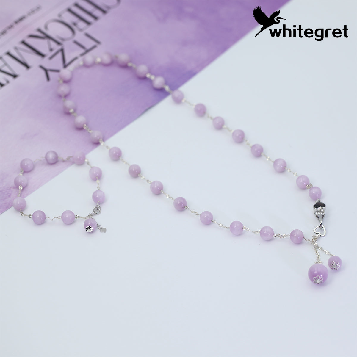 [WG0162]  Handmade Kunzite & Silver925 Necklace & Bracelet Set