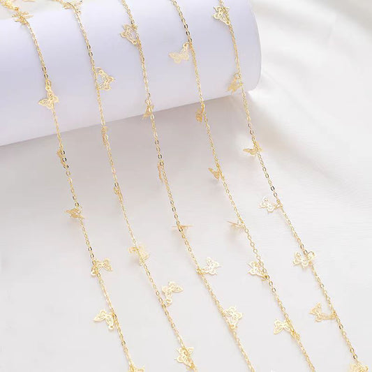 [WG1141] 1M 14K Gold Plated O Chain with butterfly-Vacuum Plating waterproof Jewelry DIY Chain