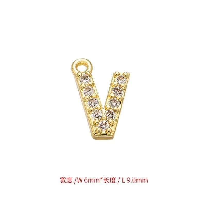 [WG1159] Letter spacer charm pendant with white zircon silver or gold for jewelry diy