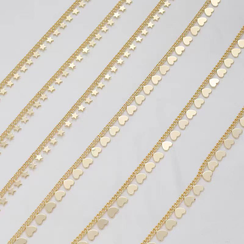 [WG1140] 1M Heart and Star Chain-Vacuum Plating Waterproof Jewelry DIY chain