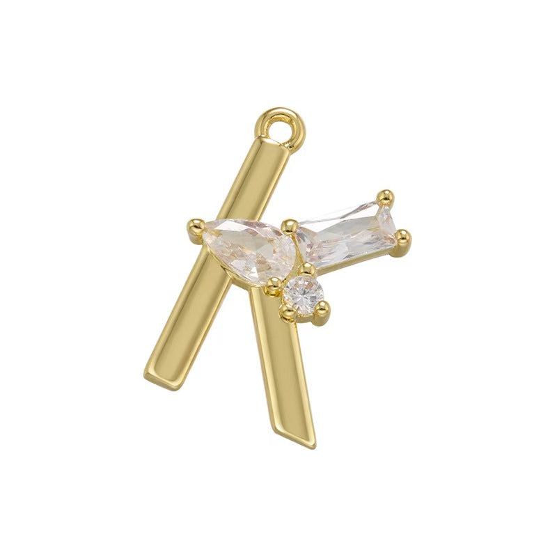 [WG1158] Letter spacer charm pendant with white zircon for jewelry diy