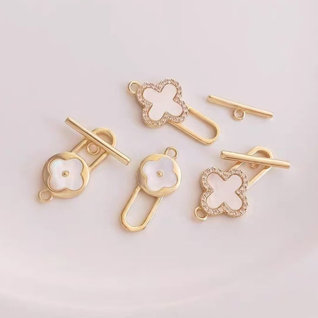 [WG1213] 14K Four leaf Shell OT Clasp for Jewelry diy
