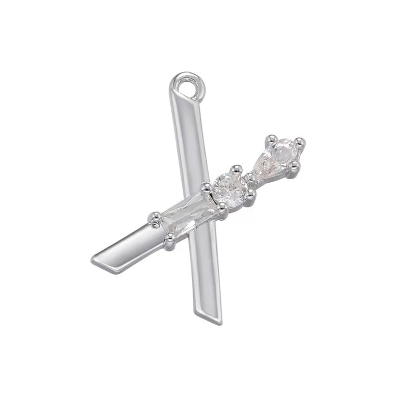 [WG1158] Letter spacer charm pendant with white zircon for jewelry diy