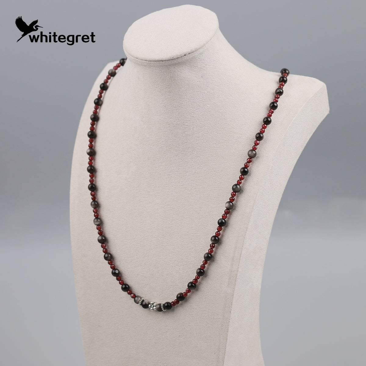 [WG0222] Natural Obsidian & Garnet Necklace and Bracelet set