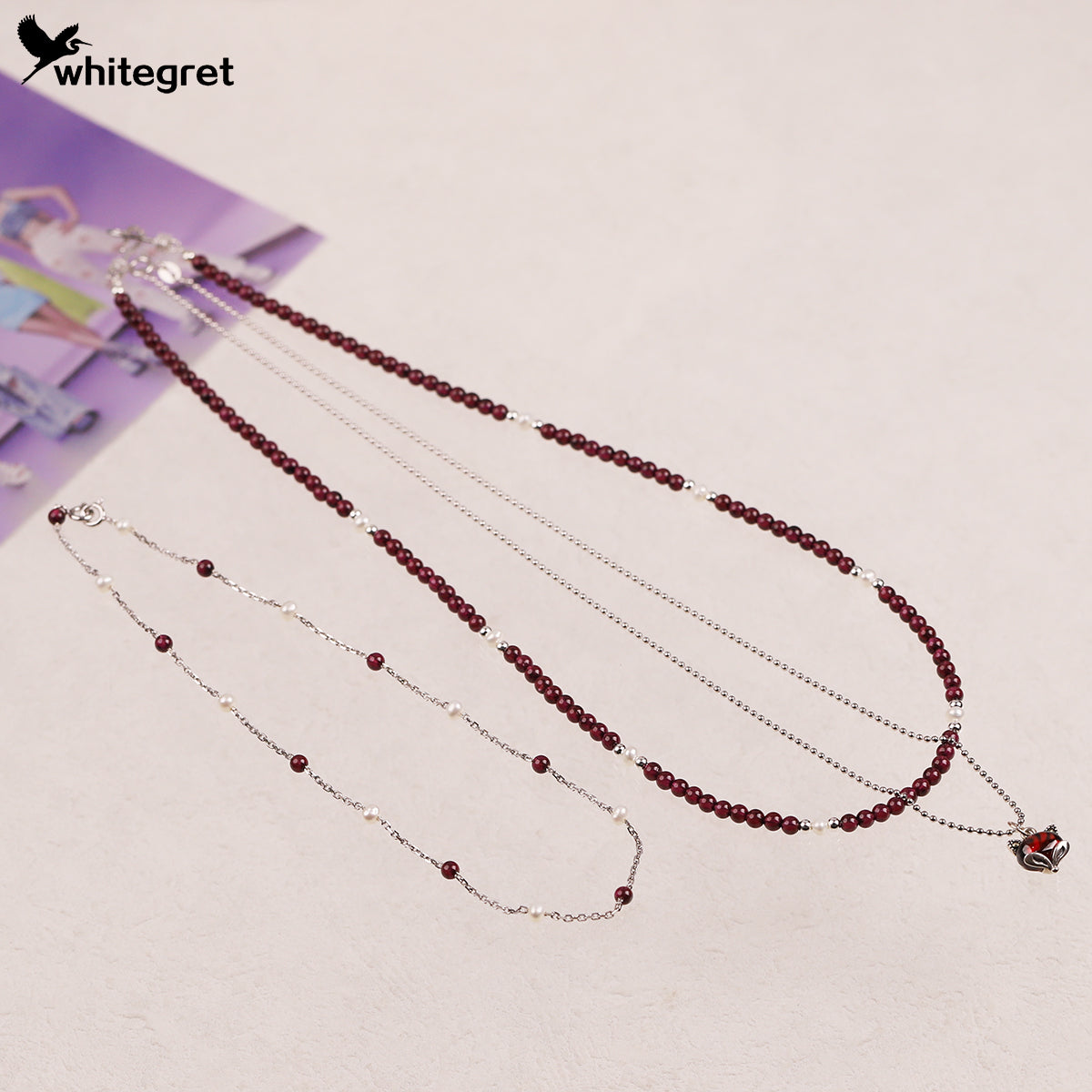 [WG0219] Natural Purple Garnet & Silver925 Necklace combo set