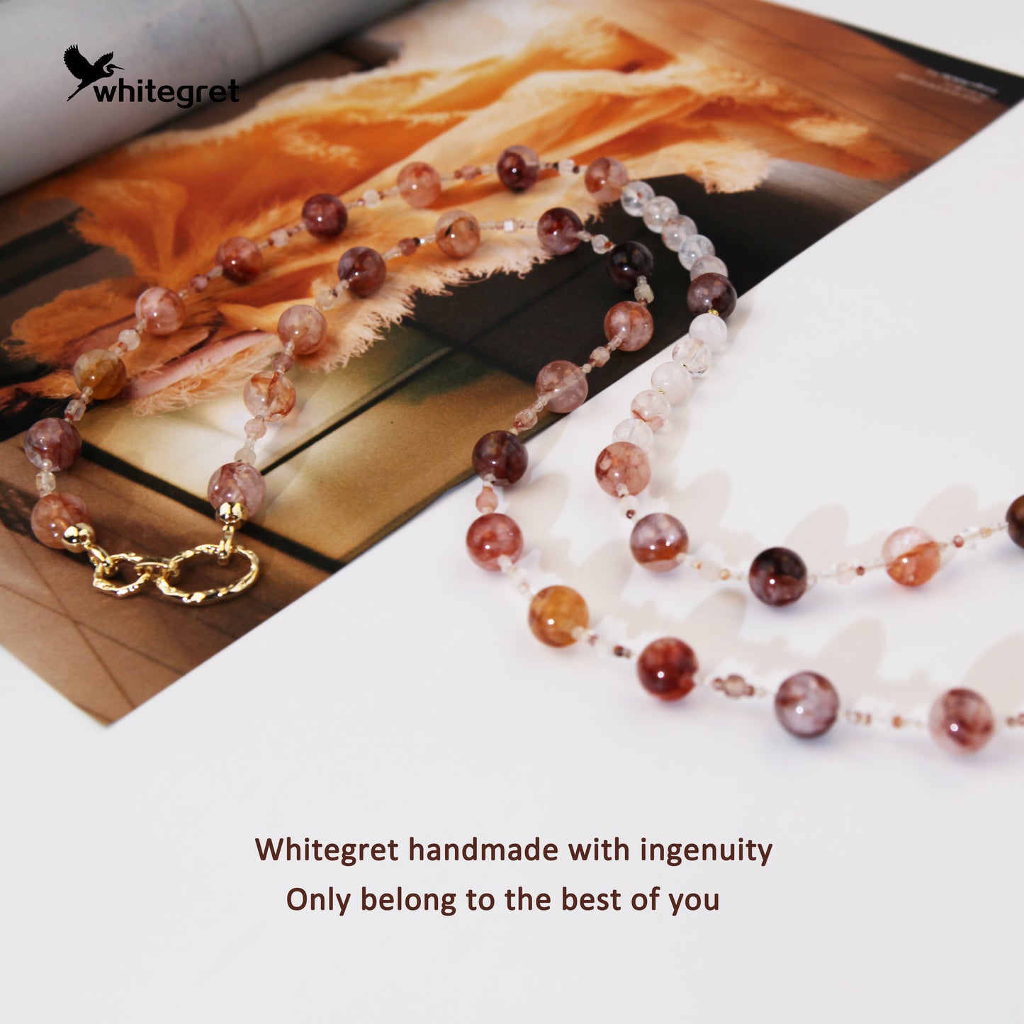 [WG0002] Natural Crystal  Fire Quartz Crystal Necklace sweater chain Red Hematoid bracelet handmade diy new design valent new year gifts Wedding Engagement Daily Birthday Auspicious Anniversary 10㎜+