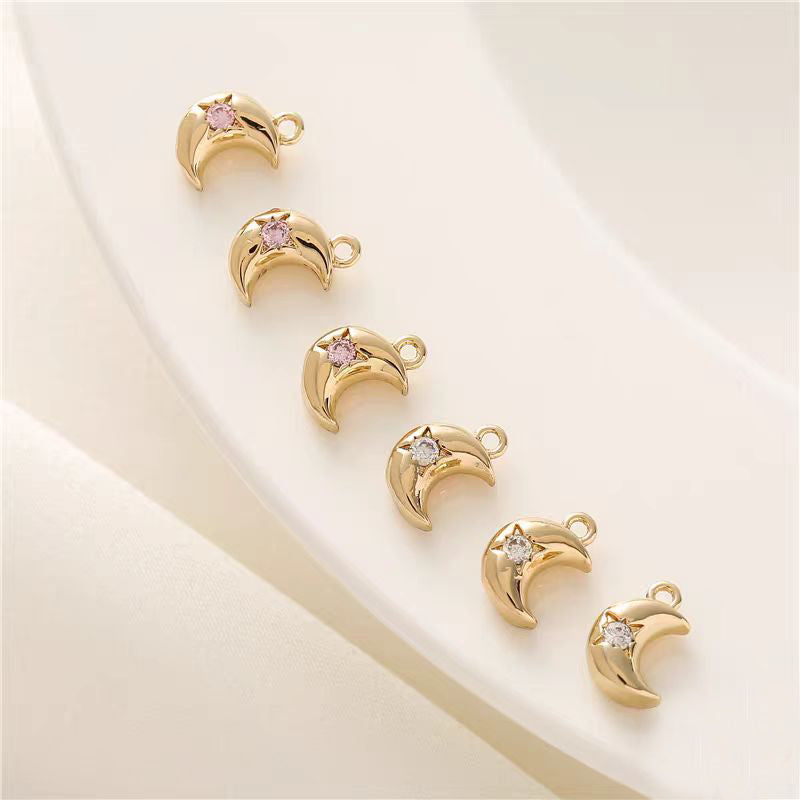 [WG1150] 1pcs/pack Moon Spacer Charm Pendant with white zircon or pink zircon