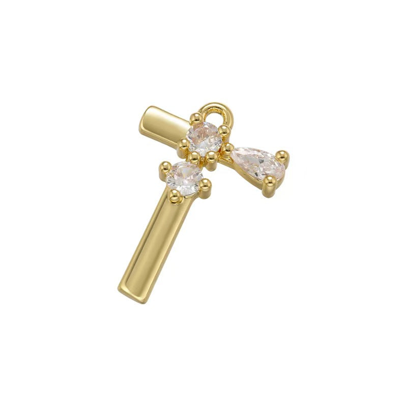 [WG1158] Letter spacer charm pendant with white zircon for jewelry diy