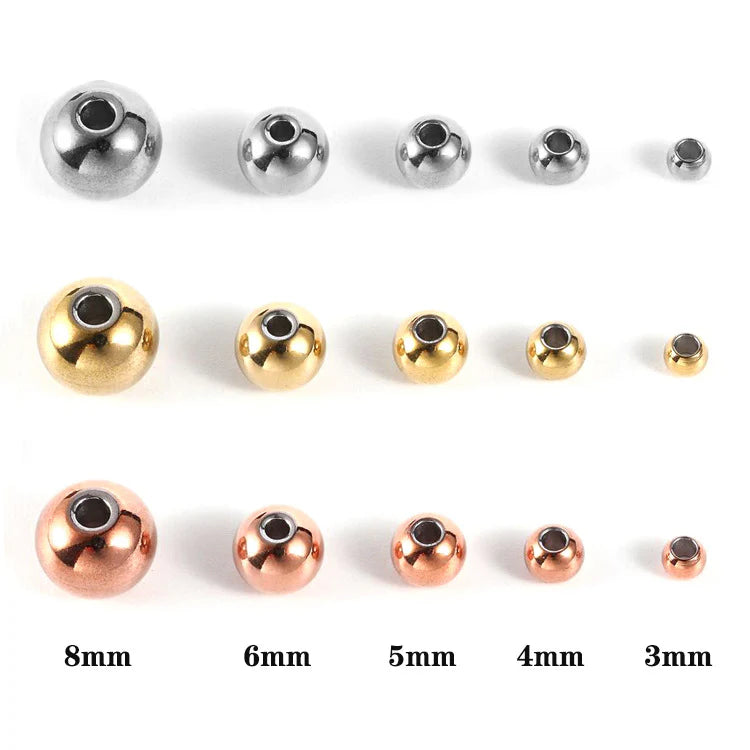 50pcs/pack Round Spacer Beads-Vacuum Plating Waterproof Stainless steel beads
