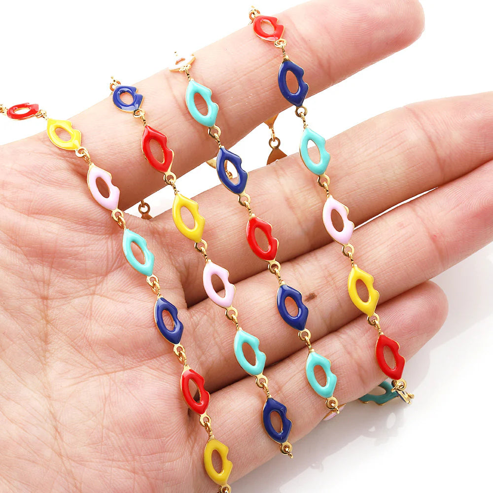 WG1042  Colored enamelled stainless Steel lip chain