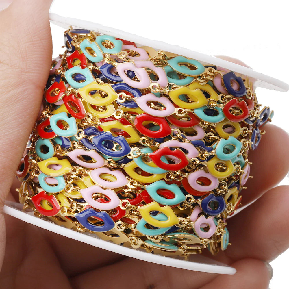 WG1042  Colored enamelled stainless Steel lip chain