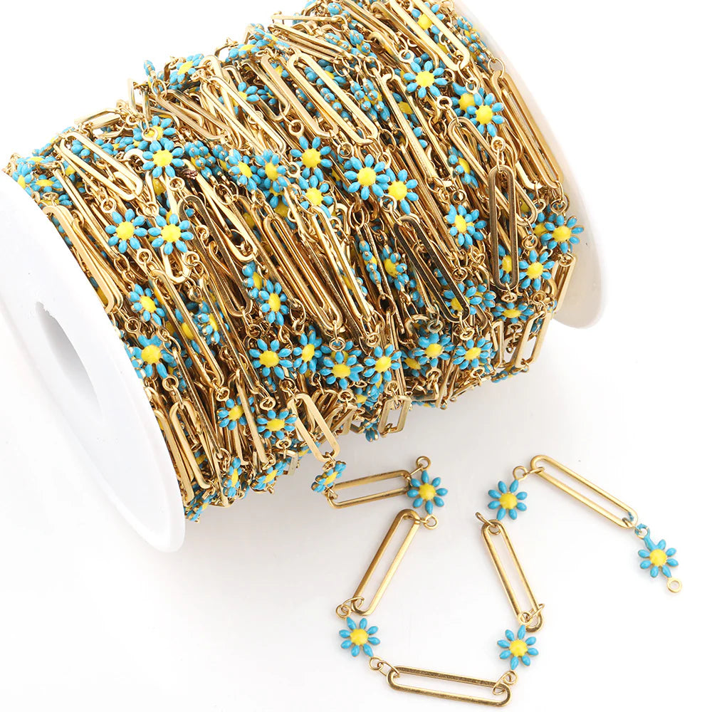 WG1056  Daisy Enamel Chain-Vacuum Plating Waterproof Stainless steel diy chain