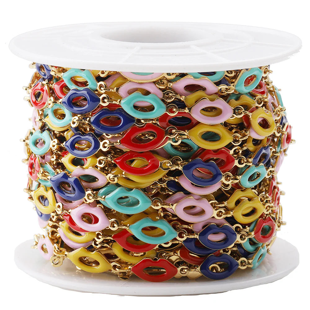 WG1042  Colored enamelled stainless Steel lip chain