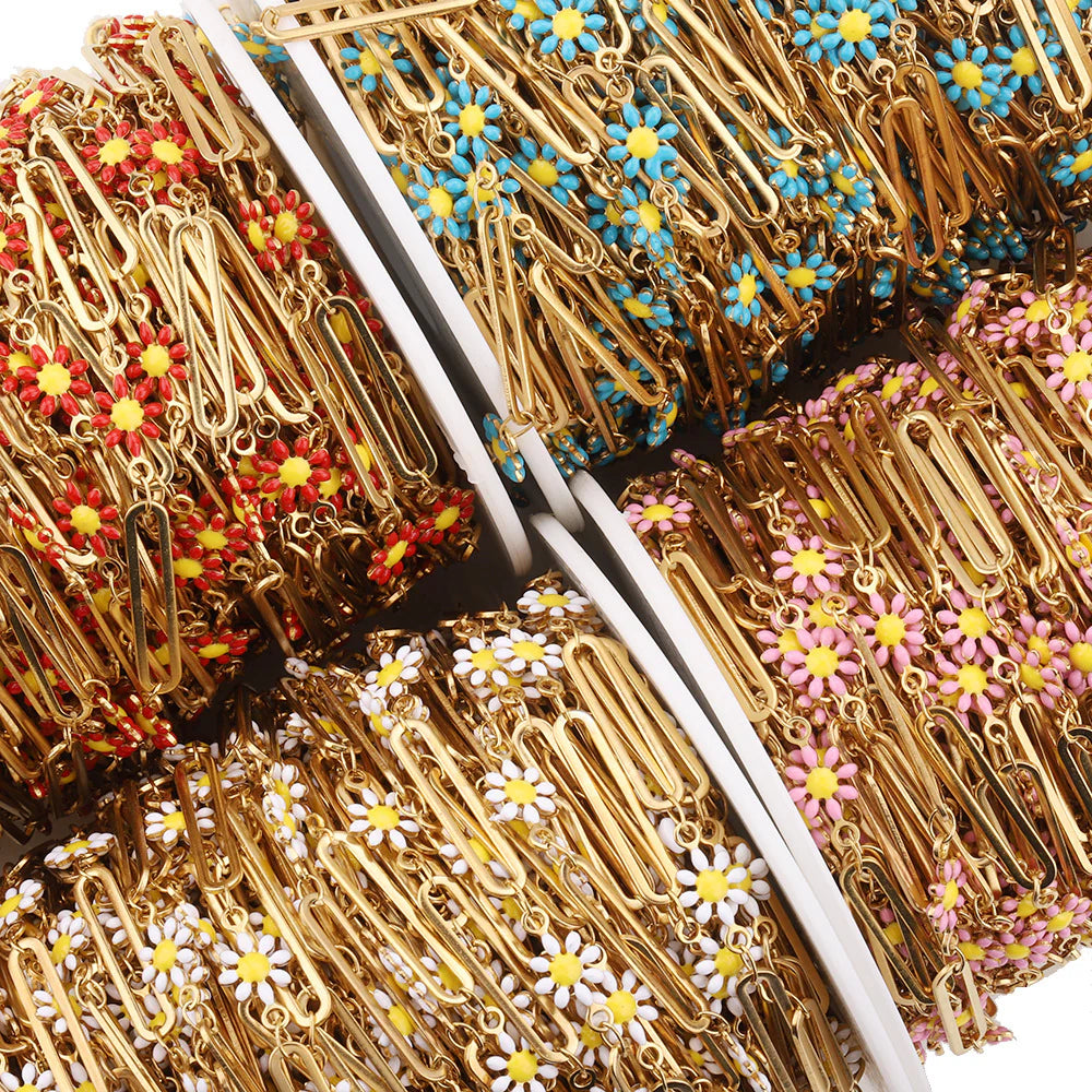 WG1056  Daisy Enamel Chain-Vacuum Plating Waterproof Stainless steel diy chain